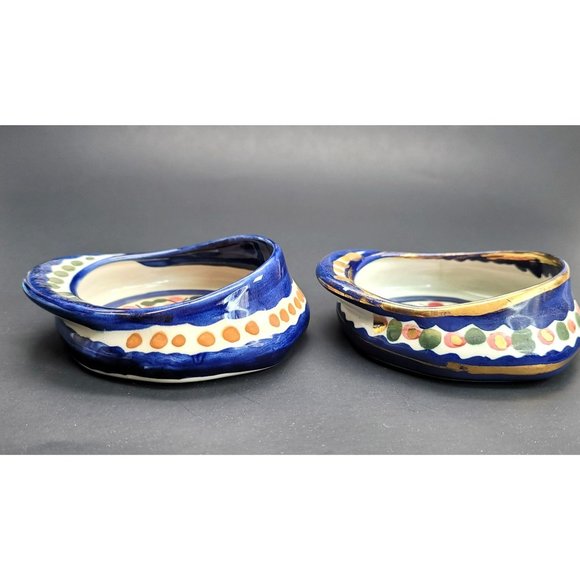 Majolica Holland Hand Painted Hat Cap Dishes Blue Floral Cr153 - Picture 14 of 16